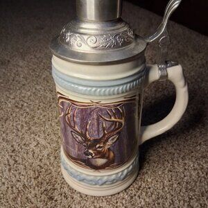 Vintage deer Stein with pewter lid from Germany gertz